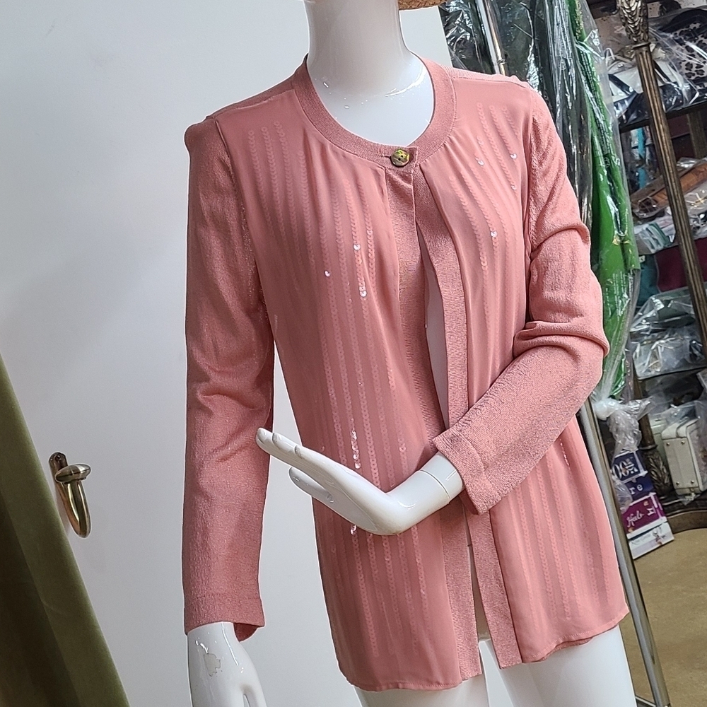 Jones New York Chiffon Sequin Cardigan